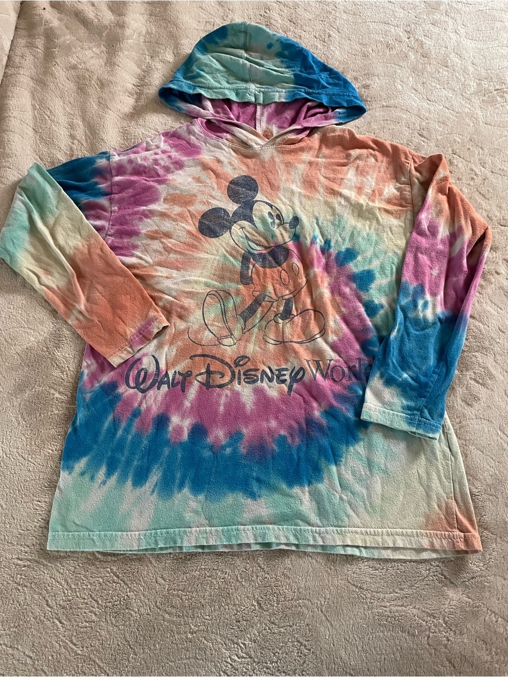 Disney Tie-Dye Mickey Hooded Long Sleeve Shirt